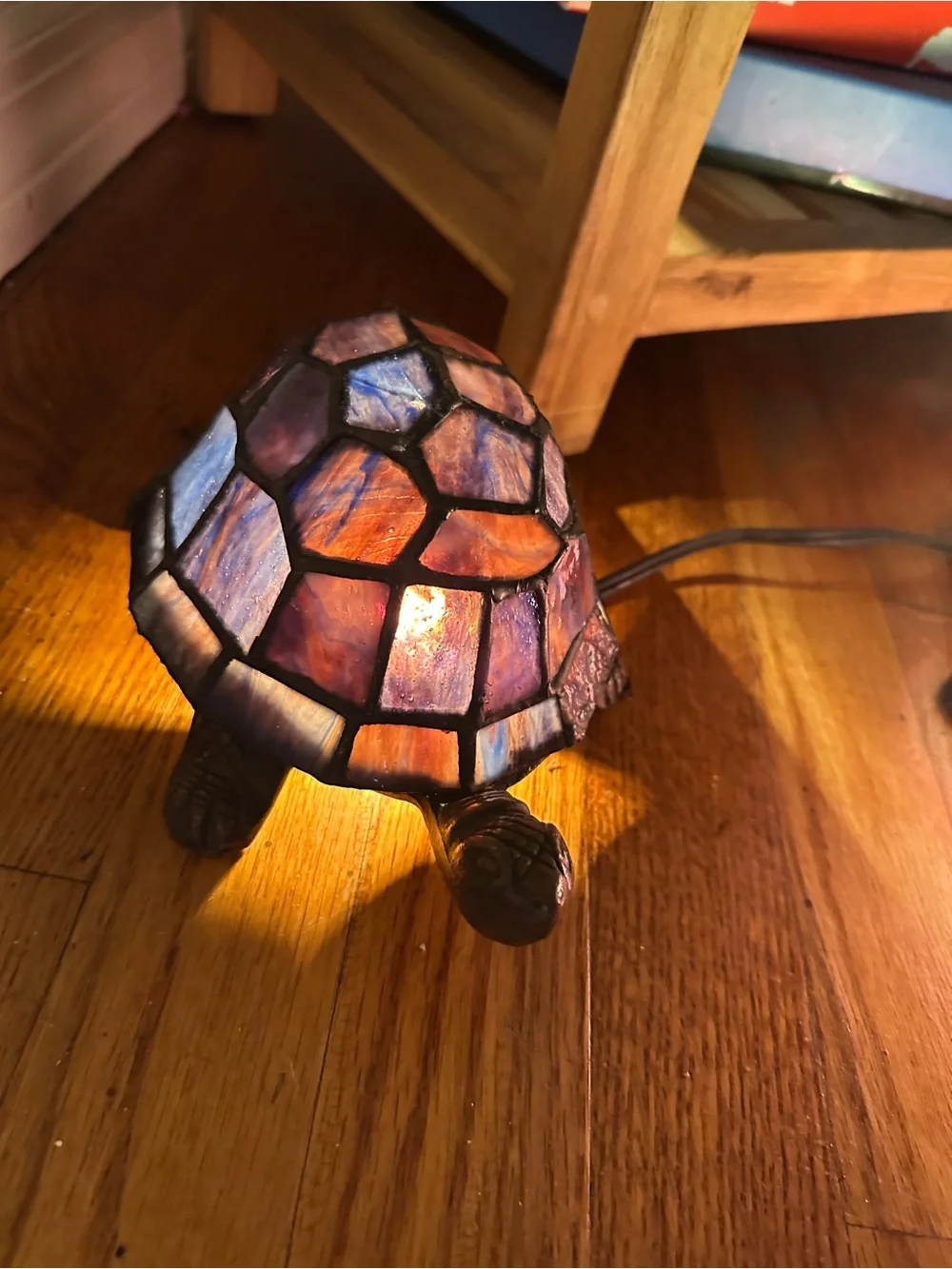 Turtle Tiffany-Style Stained Glass Accent Lamp - Purple and Pink